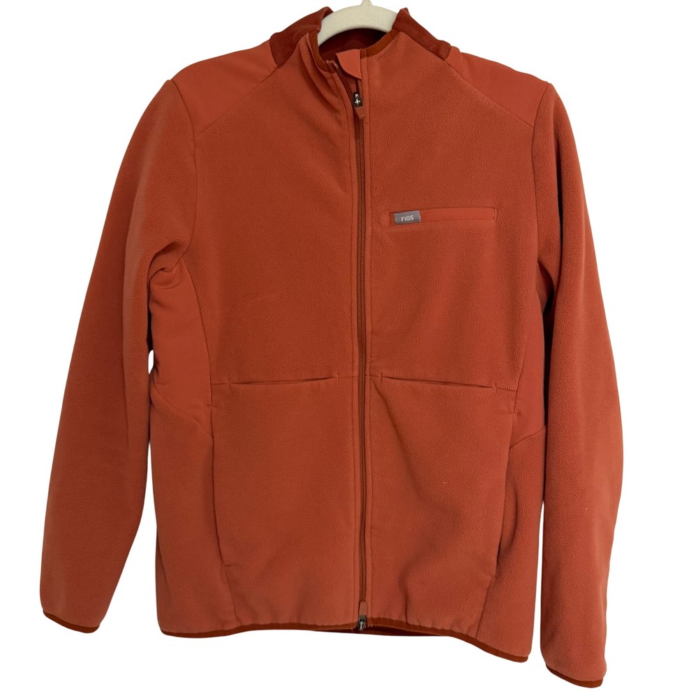 FIGS On-Shift Fleece Full Zip Scrub Jacket Teracotta Auburn sz M Nurse Workwear